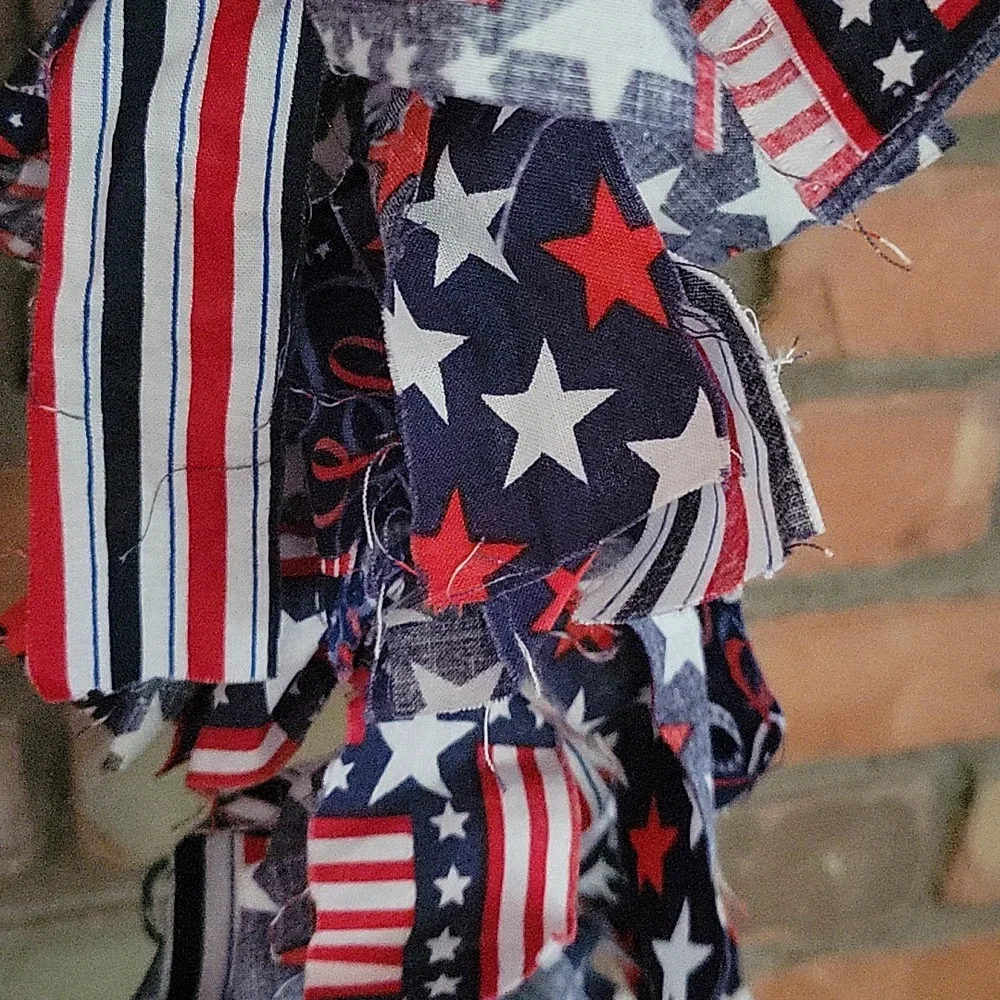 USA Patriotic Fabric Rag Tied Garland Stars Stripes American Flags